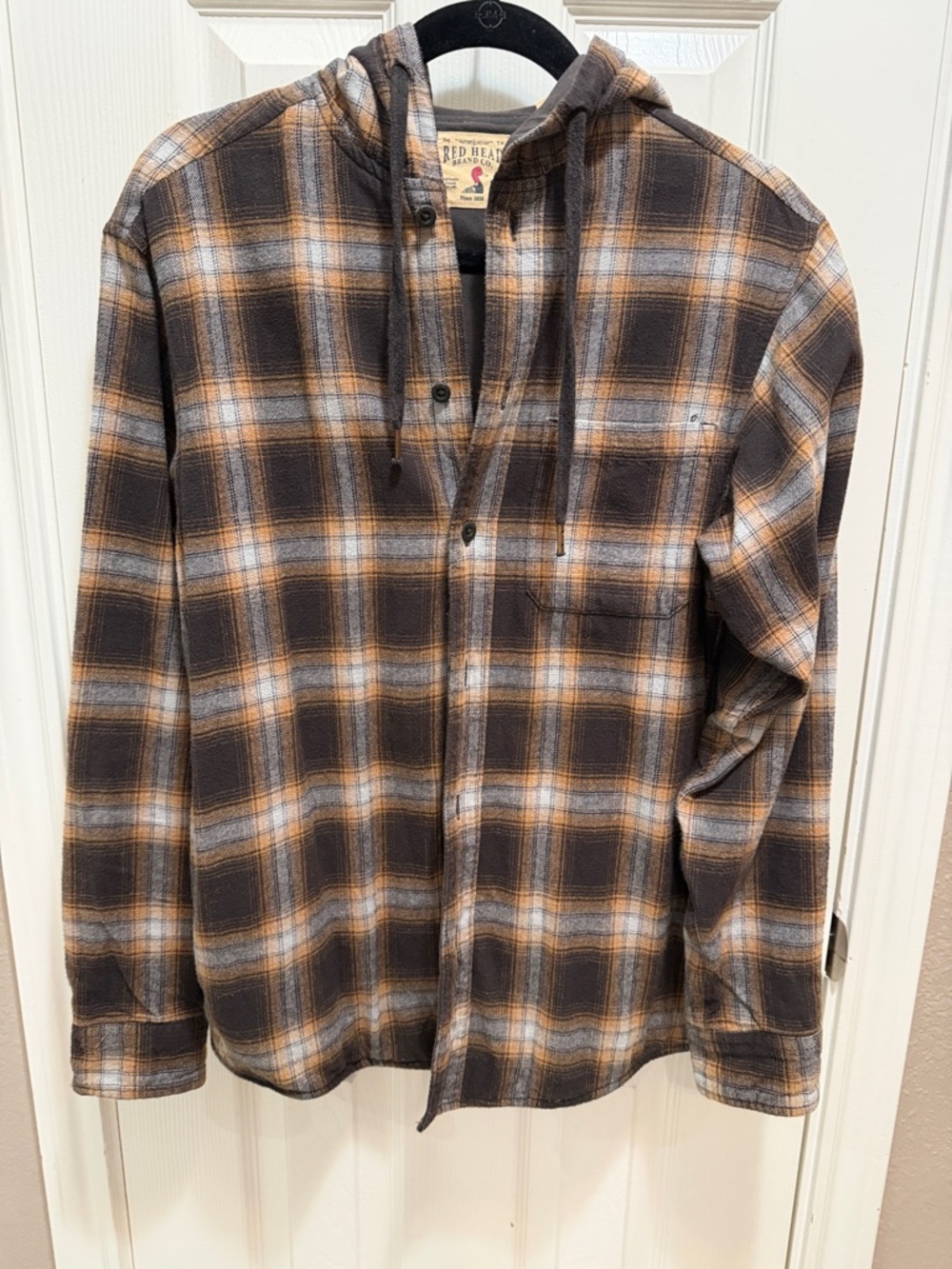 RedHead Black, Brown & Tan Plaid Lightweight Hooded Shirt Jacket